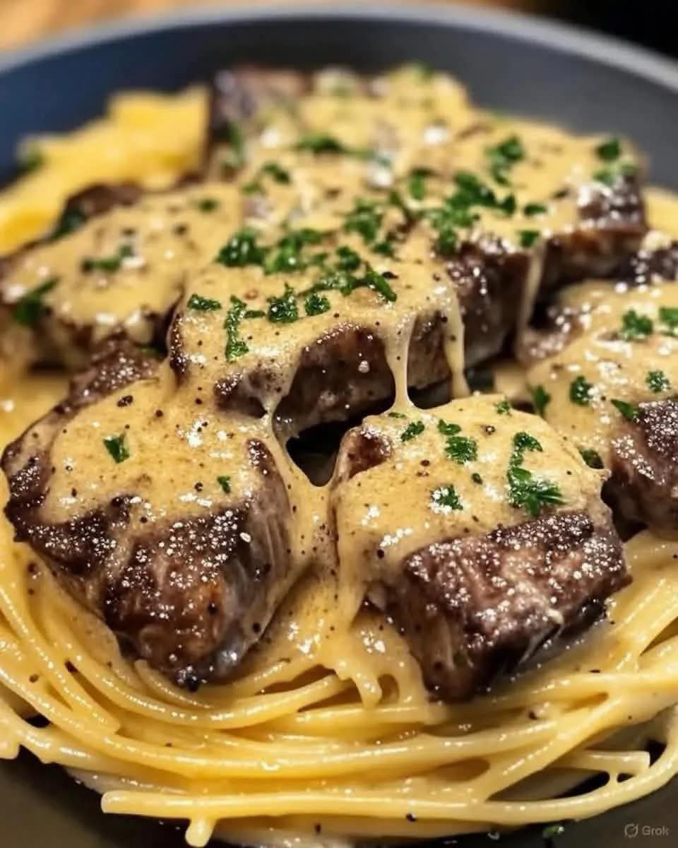 Creamy Parmesan Pasta with Garlic Steak Bites: The Ultimate Comfort Food Dinner