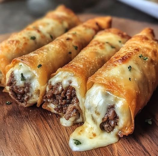 Cheesy Beef Egg Rolls Recipe