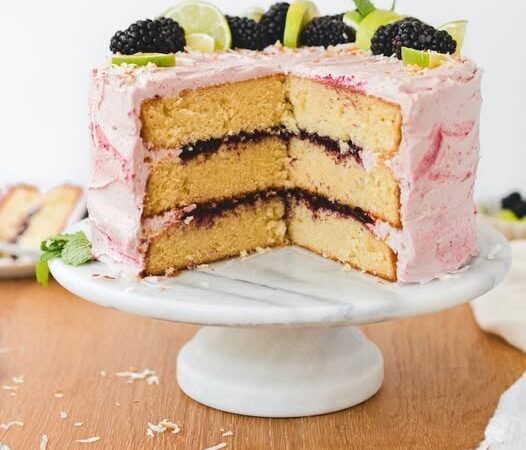 Vanilla Layer Cake with Blackberry Filling and Lime-Blackberry Garnish Recipe