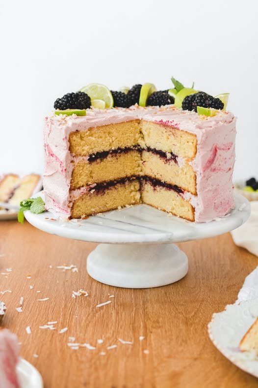 Vanilla Layer Cake with Blackberry Filling and Lime-Blackberry Garnish Recipe