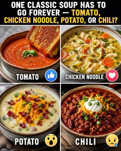 One has to go FOREVER. It is a cool evening and somebody just set out four bowls of legendary comfort soup — but one of them is banned from your table for life. Which one are you crossing out?