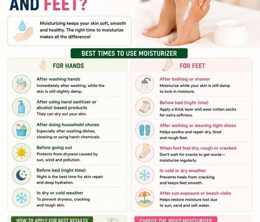 **When should you use moisturizer on your hands and feet?