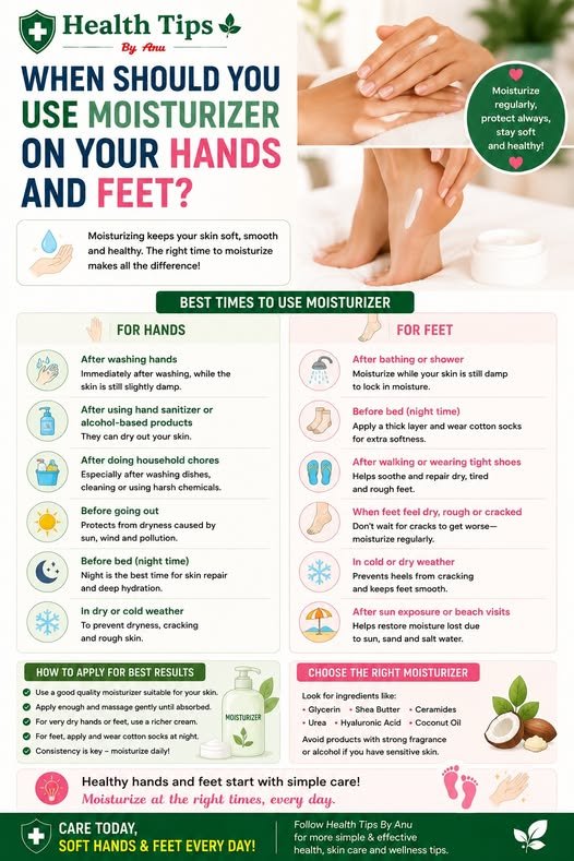 **When should you use moisturizer on your hands and feet?