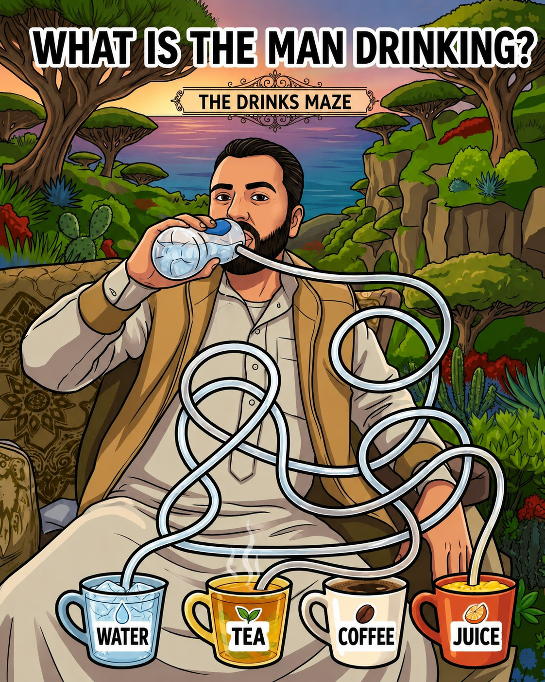 🧠 Can you solve this? What is the man drinking? 💧☕️🥤