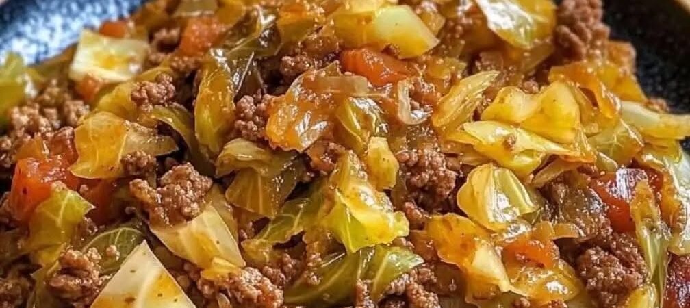 CHEESY GROUND BEEF AND CABBAGE SKILLET