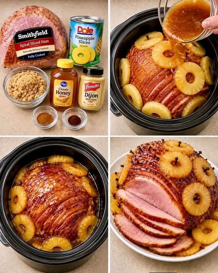 SLOW COOKER GLAZED HAM WITH BROWN SUGAR AND PINEAPPLE